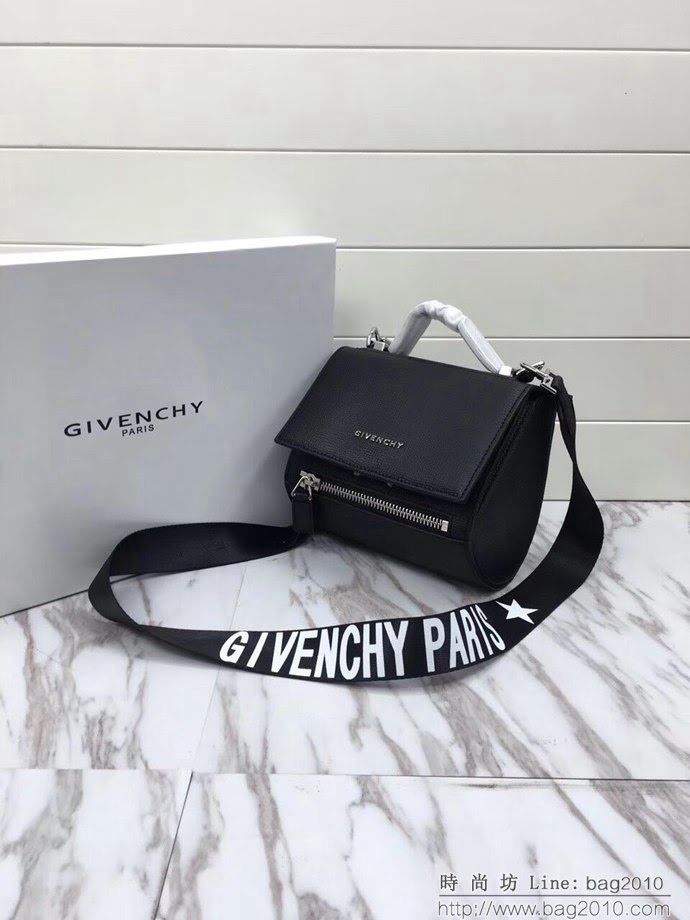 GlVENCHY紀梵希 2017春夏女裝系列 GIVENCHY Logo寬肩帶裝飾 黑色Pandora Box手袋 斜挎包 經典實用  tsg1124